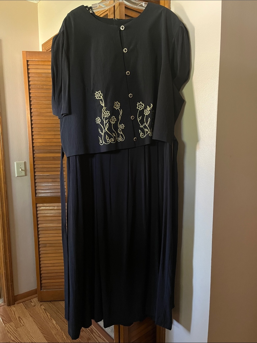 Black Maxi Dress with Cream Floral Embroidery